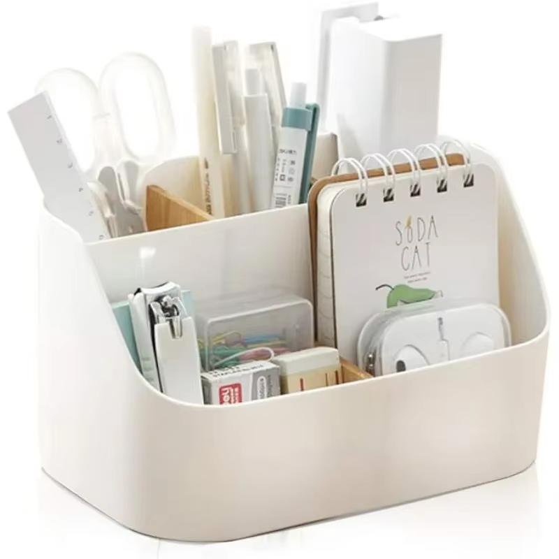 Organisateur de bureau, organiseurs et accessoires de fournitures de bureau, porte-pinceaux de maquillage, porte-télécommande avec cloison en bois mobile