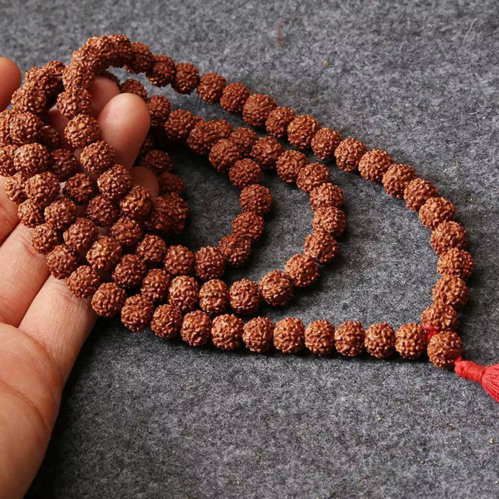 Rucurriculum-KSHA Rudraksh Mala ROSARY, 108 + 1 Grosses Perles de 8mm, Barrage de Bénédiction de Style National, Bouddhisme Chanceux, Souvenir Élégant