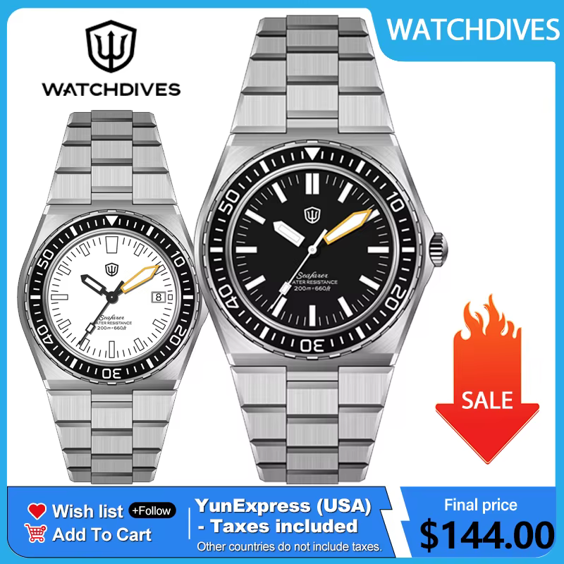 Watchdives WD0017 41mm Montre pour homme Ronda 515 VH31 Montres à quartz à seconde fluide Verre saphir Étanche 200M Acier inoxydable