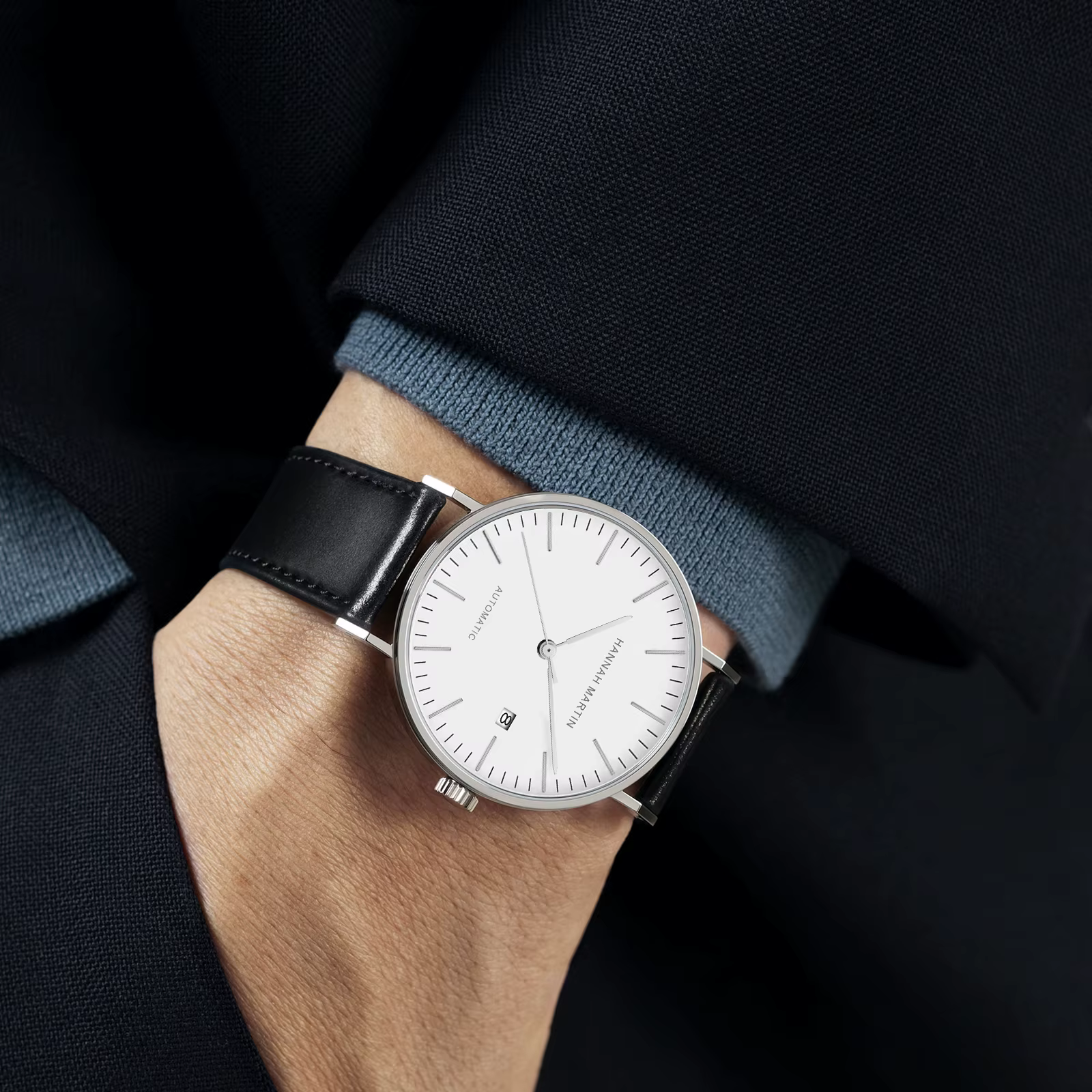 HANNAH MARTIN montre pour hommes de luxe en cuir affaires 8215 automatique mécanique