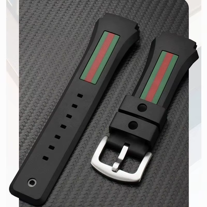 Pour Gucci YA137/YA137107A Bracelet de montre en caoutchouc dédié Port saillant étanche homme noir