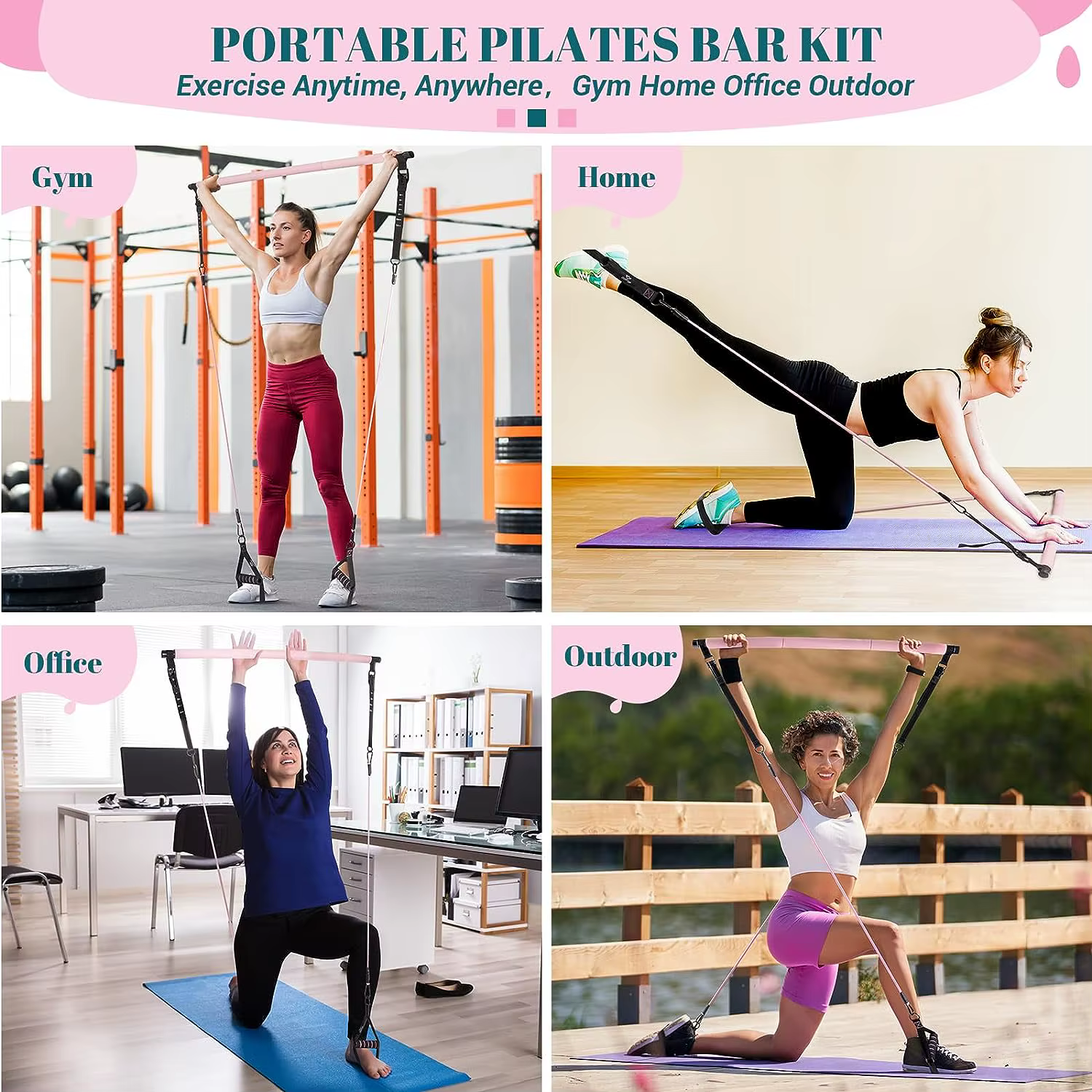 Kit de barre de Pilates avec bandes de résistance, barre de Yoga multifonctionnelle, Kit de barre de résistance Portable pour gymnastique à domicile pour les entraînements complets du corps