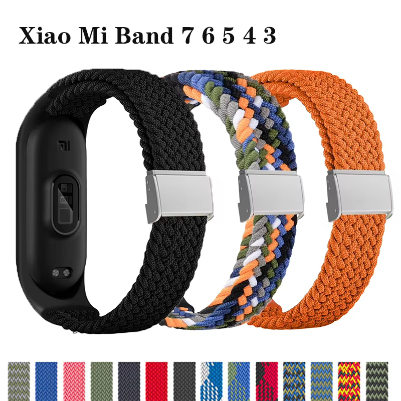 Bracelet pour Mi band 7 sangle élastique réglable en métal Nylon tressé Miband4 miband 5 correa pulseira pour xiaomi Mi