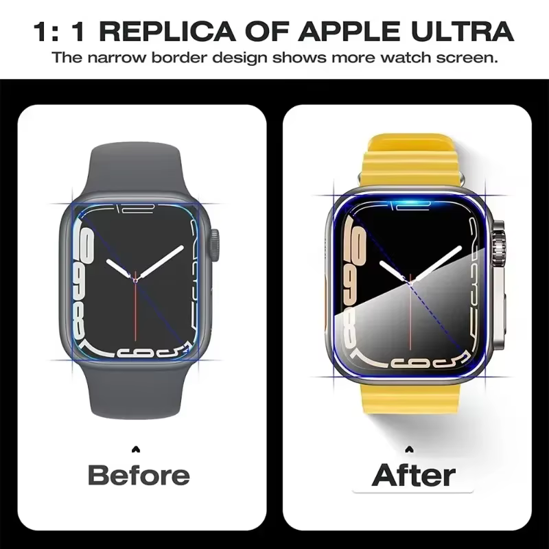 Verre + boîtier pour Apple Watch 11 10 46/42mm 9 8 7 45/41mm, protection d'écran, changement à Ultra 3/2/1 iWatch 6 5 SE 44/40mm