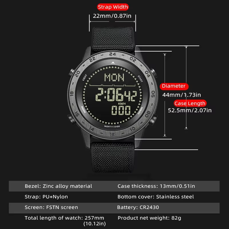 NORTH EDGE montres pour homme TANK 3 Sports de plein air étanche