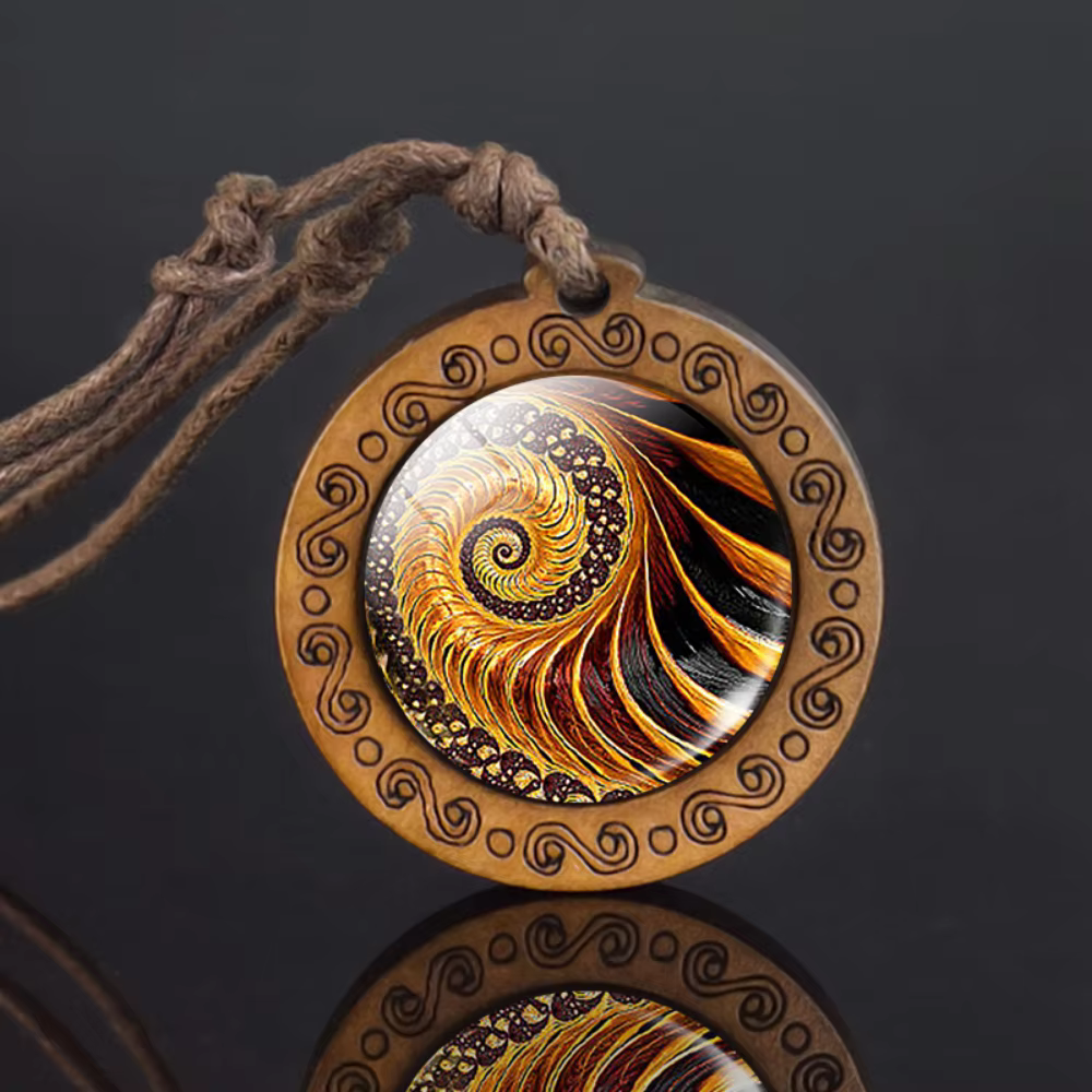 Collier en verre Mandala, pendentif en bois d'art rétro, bijoux bouddhistes à géométrie sacrée, cadeau de Yoga spirituel