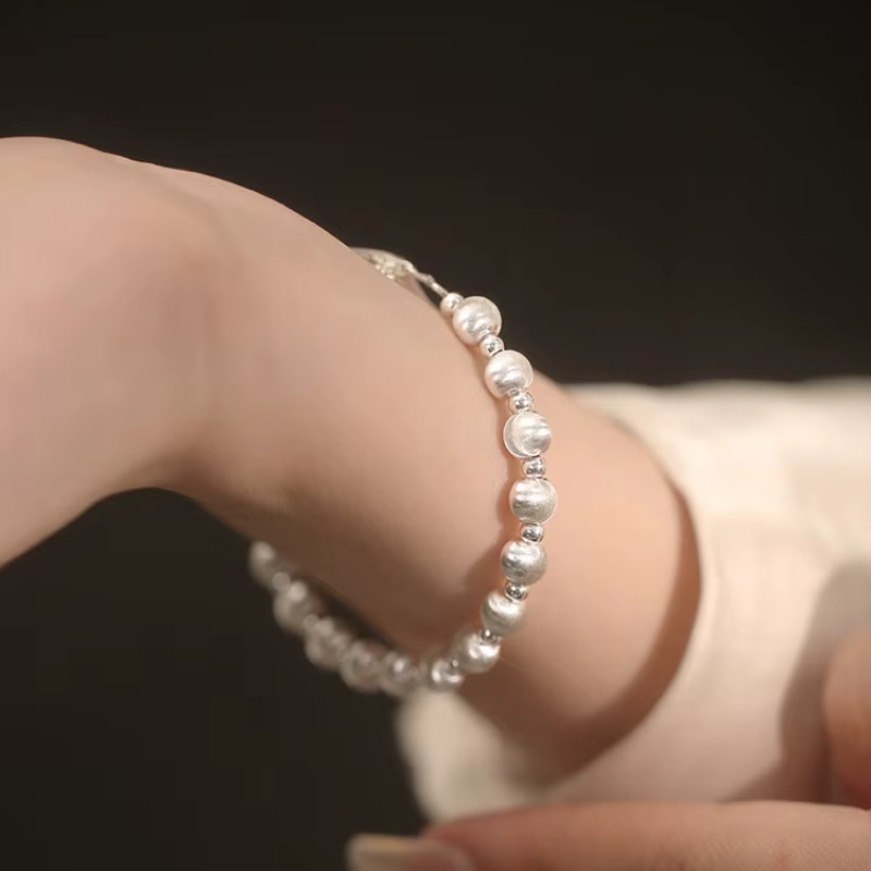 100% Solide 925 Sterling Argent Beeds Bracelet pour Femmes Hommes Vintage Fait Main Moraillon Bracelet Cadeau D'anniversaire S-B451