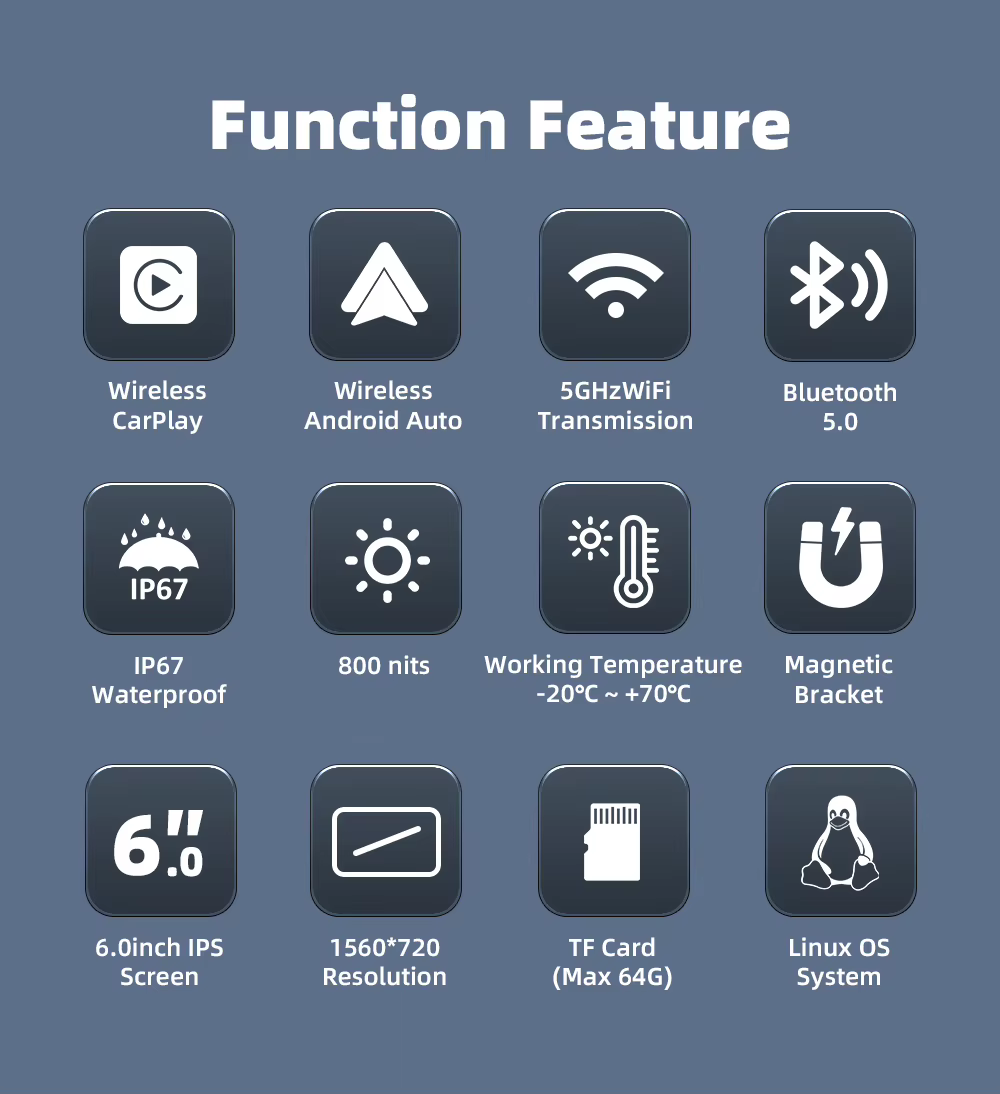 EKIY 6 pouces moto Carplay Navigation étanche Carplay écran d'affichage Portable moto Android Auto moto GPS