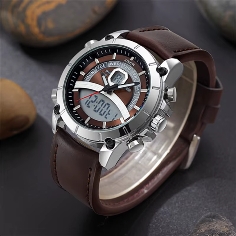 Hommes grande marque XINEW montres étudiants mode bracelet en cuir sport multi-fonction double temps chronographe montre Relogio Masculino