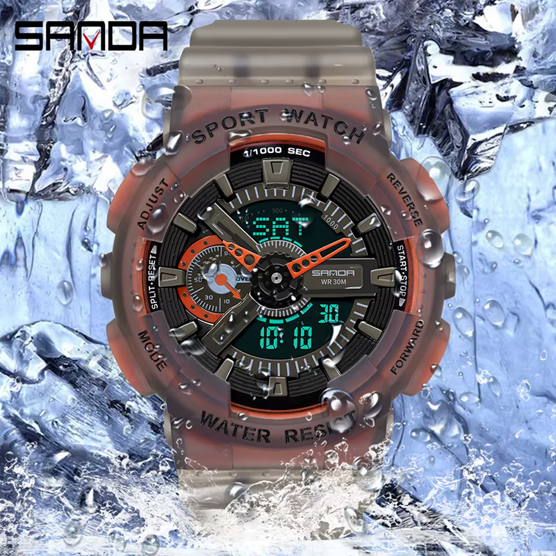 SNADA 2025 nouvelles montres pour hommes sport montre-bracelet électronique étanche mode fluorescente double affichage montre à Quartz numérique 3029