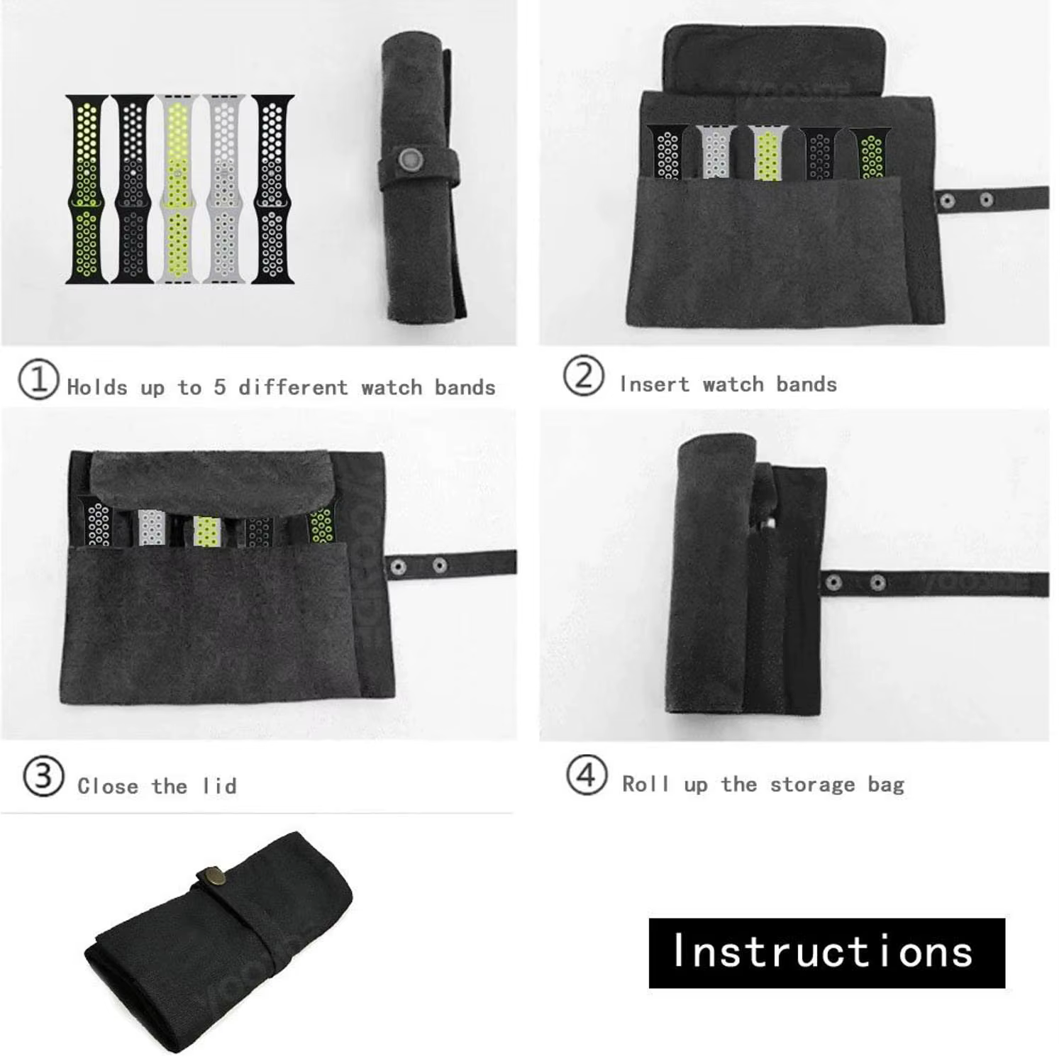 Accessoires pour bracelets de montre intelligents, sac de rangement portable, étui en poudre, compatible avec les bandes Apple, Samsung, Garmin