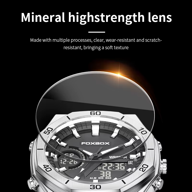 FOXBOX nouvelles montres à double affichage pour hommes sport décontracté chronographe Quartz grand cadran montre-bracelet Silicone étanche horloge numérique