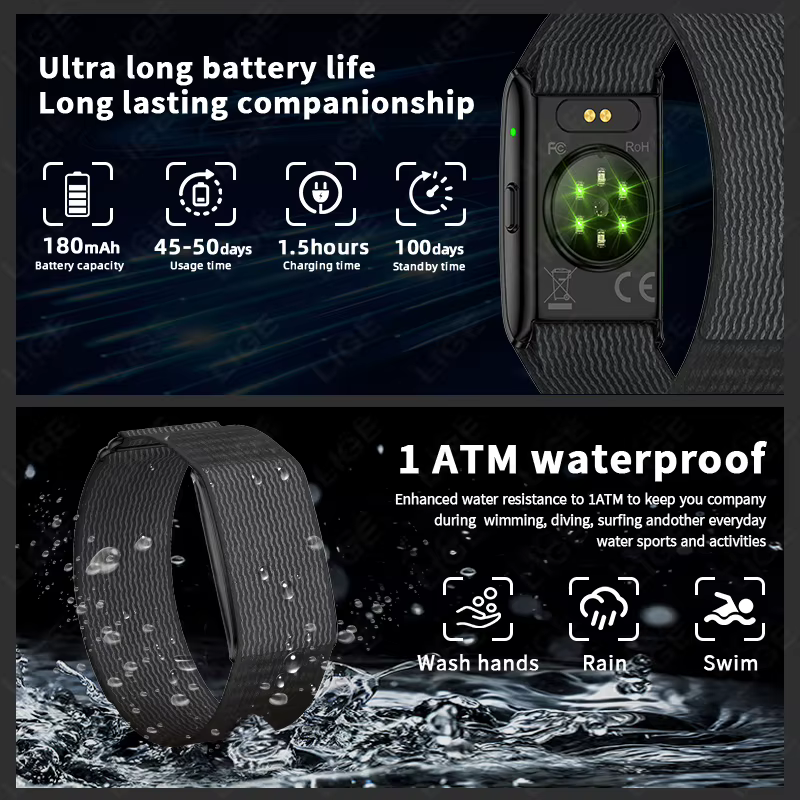 LIGE sans écran bracelets intelligents avec fréquence cardiaque sommeil AI moniteur de santé rapport Bracelet intelligent montres de Notification d'appel entrant