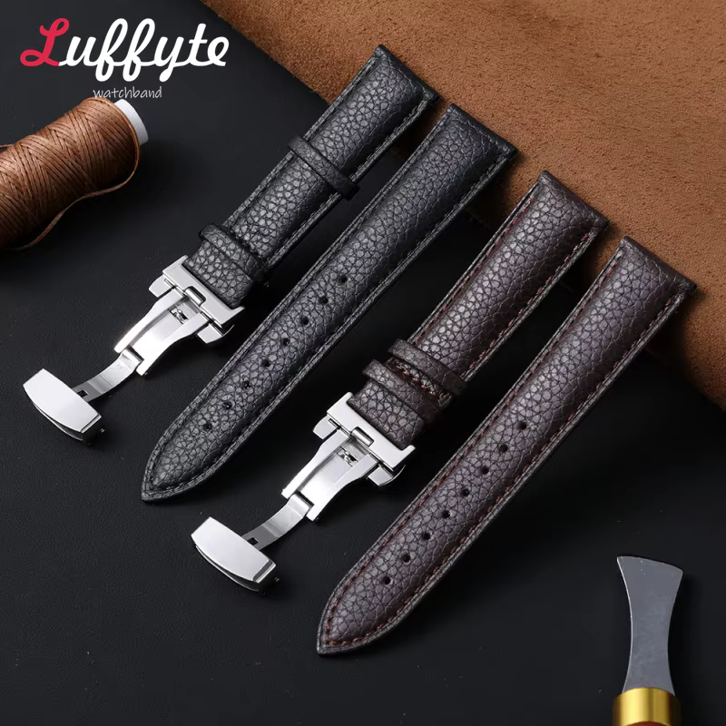 Bracelet de montre en cuir motif litchi