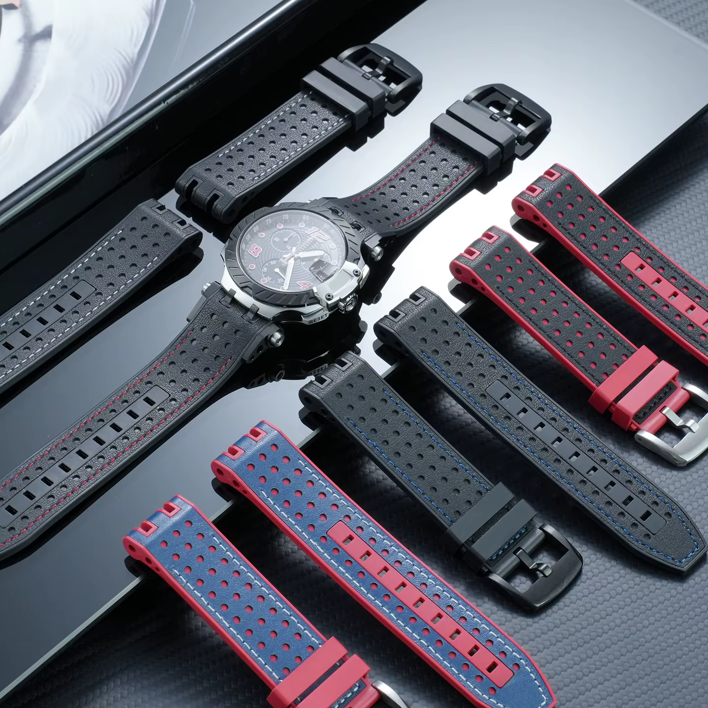 Bracelet de montre en cuir de vache et caoutchouc pour hommes