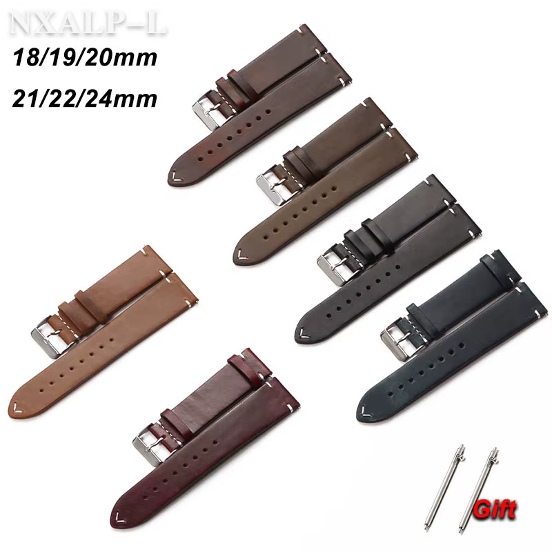 Bracelet de montre Vintage en cuir de cire d'huile pour Omega