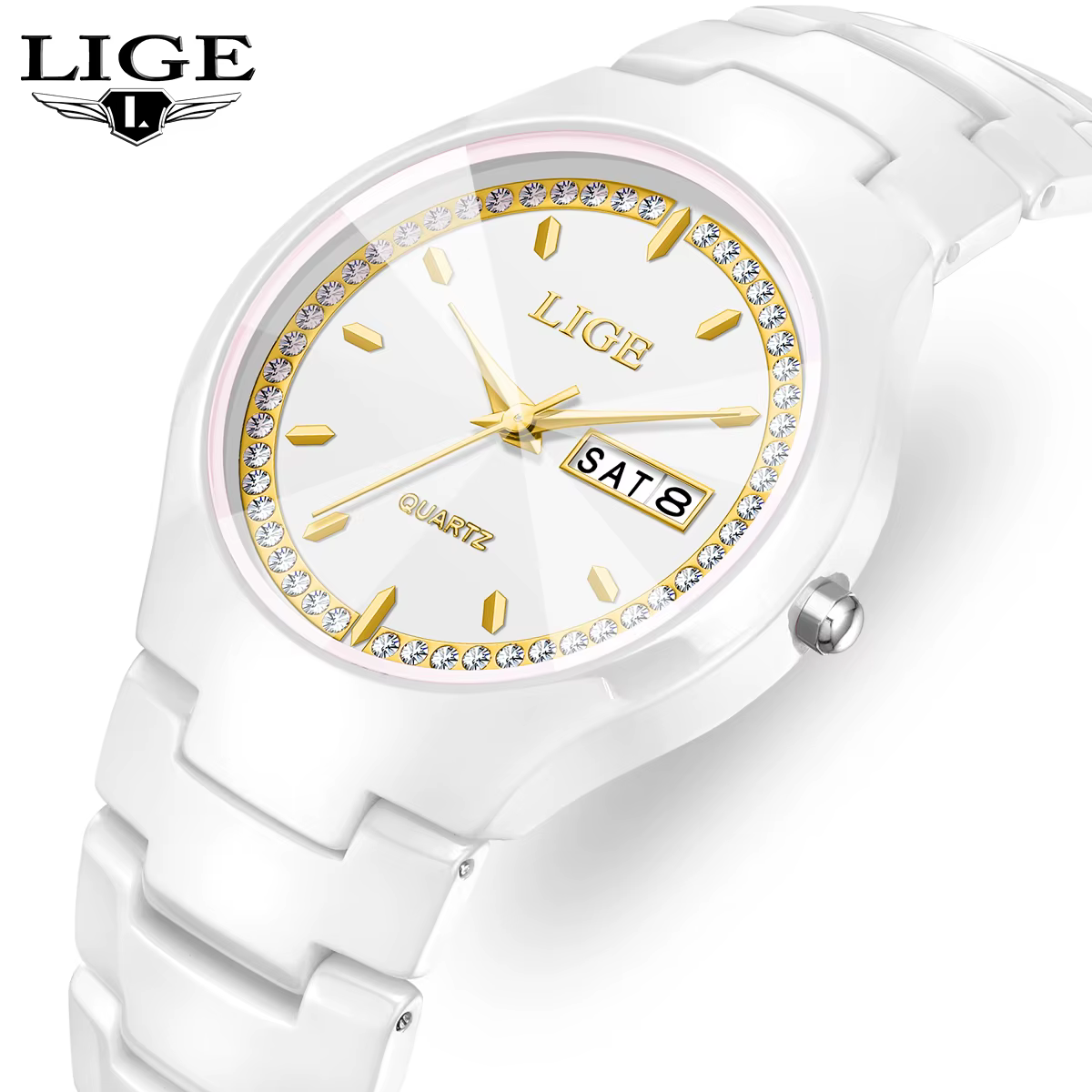LIGE céramique hommes montres calendrier étanche femmes