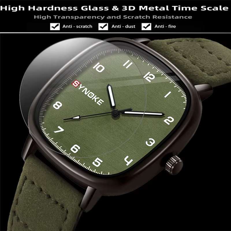 Synoke-Montre à quartz avec bracelet en cuir pour homme