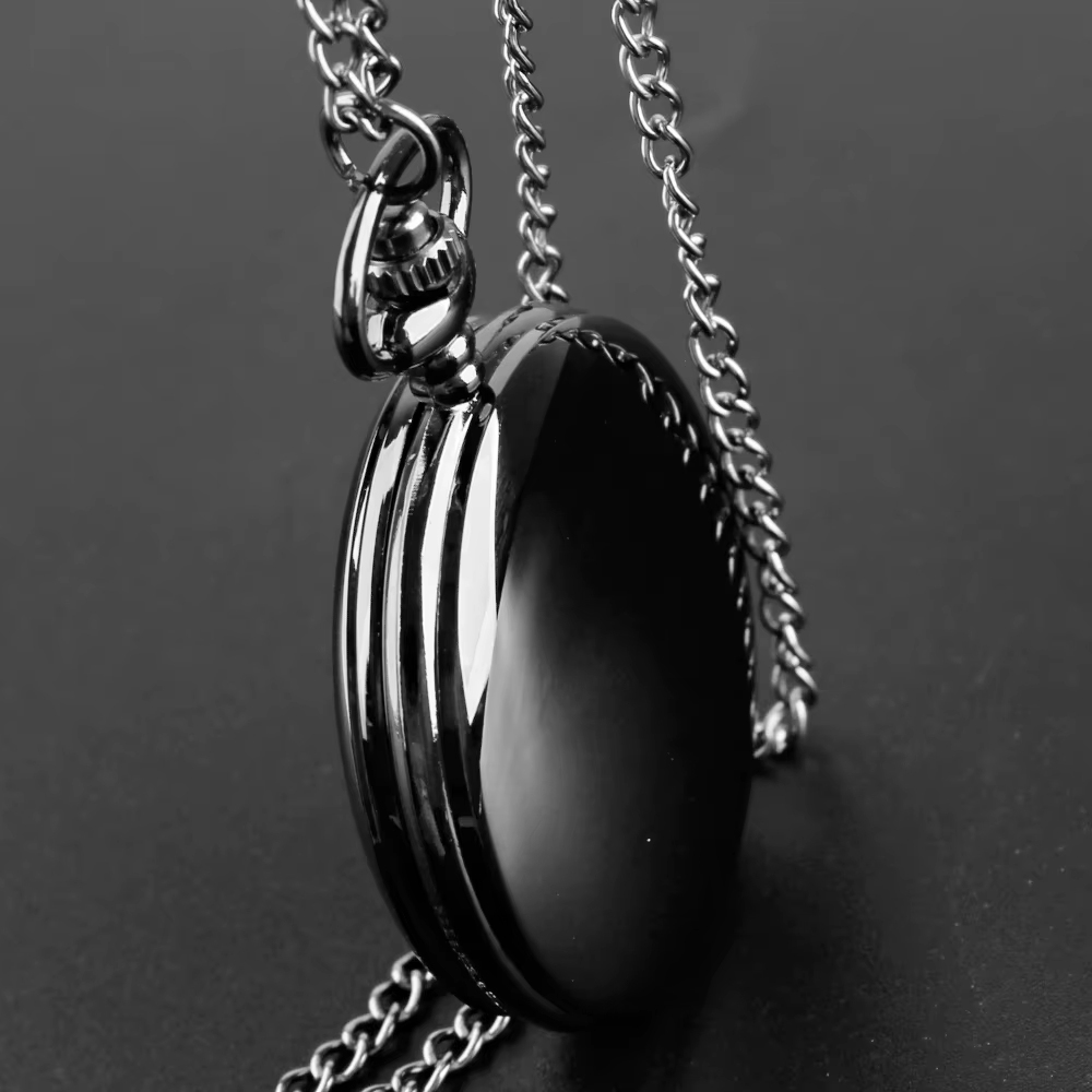 Montre de poche vintage à quartz noir pour hommes | Boîtier en alliage avec finition brillante | Cadran rond