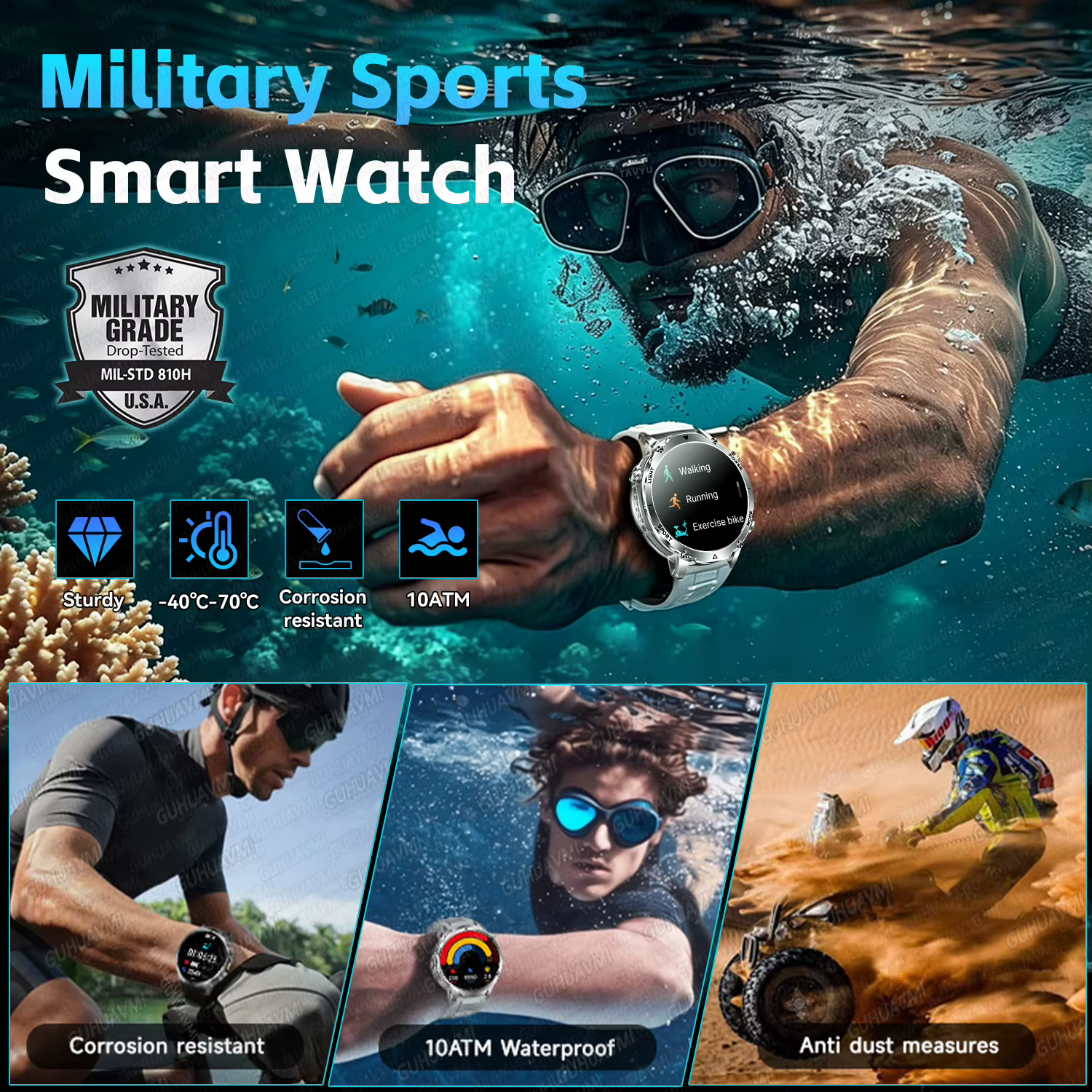 Montre connectée de sport avec batterie 1400mAh