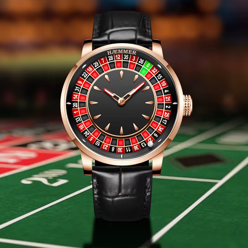 HAEMMER Design haut de gamme nouvelle montre mécanique NH35 cadran rotatif Las Vegas Roulette thème de bureau