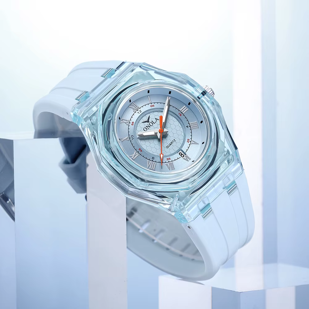 Mode Couple montre hommes et femmes marque ONOLA luxe étanche Transparent en plastique Silicone bande Quartz