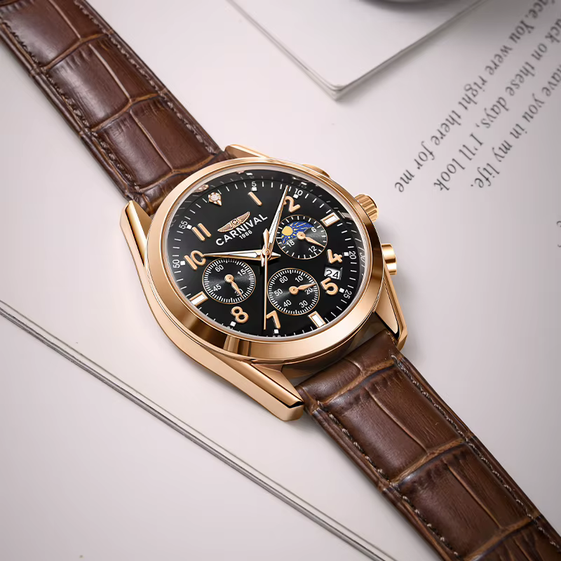 Carnaval marque homme mode or Rose montre de luxe saphir lumineux militaire Quartz montres étanche pour hommes Reloj Hombre
