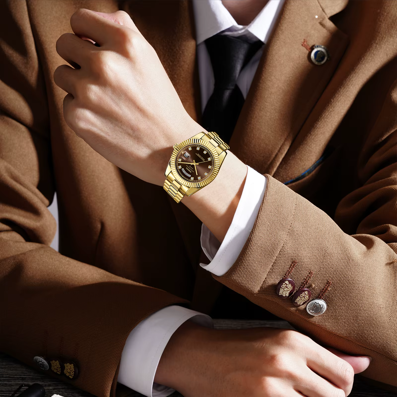 NIBOSI hommes montres haut de gamme de luxe or diamants montre classique