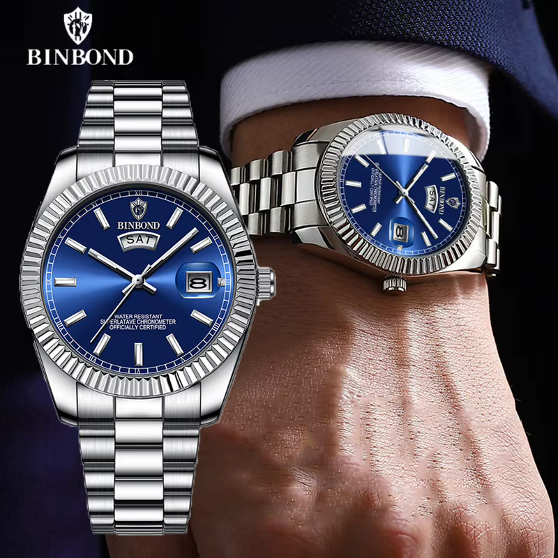 BINBOND B7012 hommes mode affaires sport montre à Quartz 30M étanche lumineux classique calendrier horloge créative