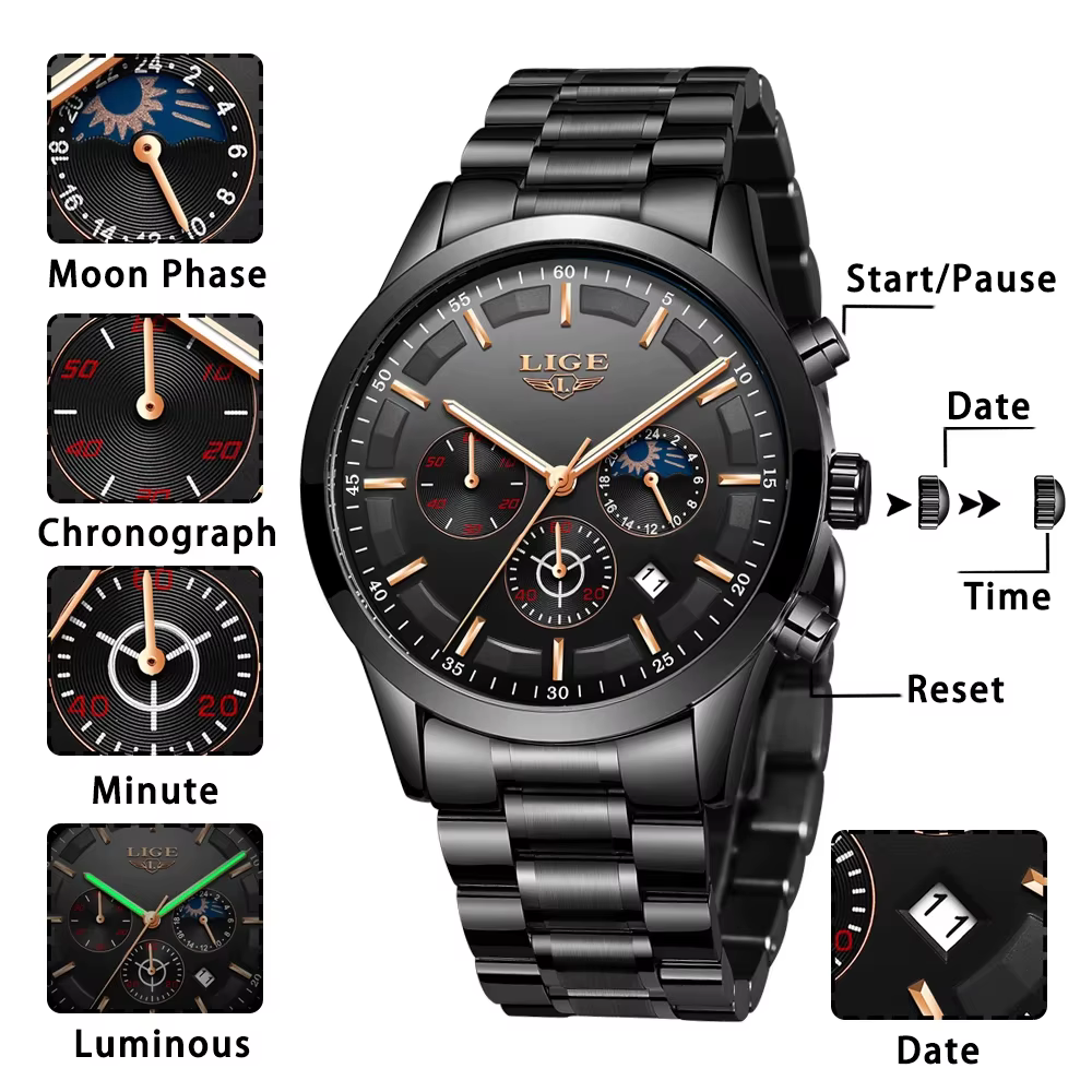 Montre-bracelet à quartz étanche pour homme