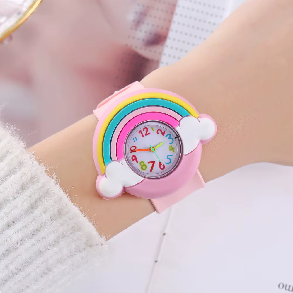 2024 nouveau arc-en-ciel nuage imprimé bracelet en Silicone montre pour enfants fille mignon dessin animé