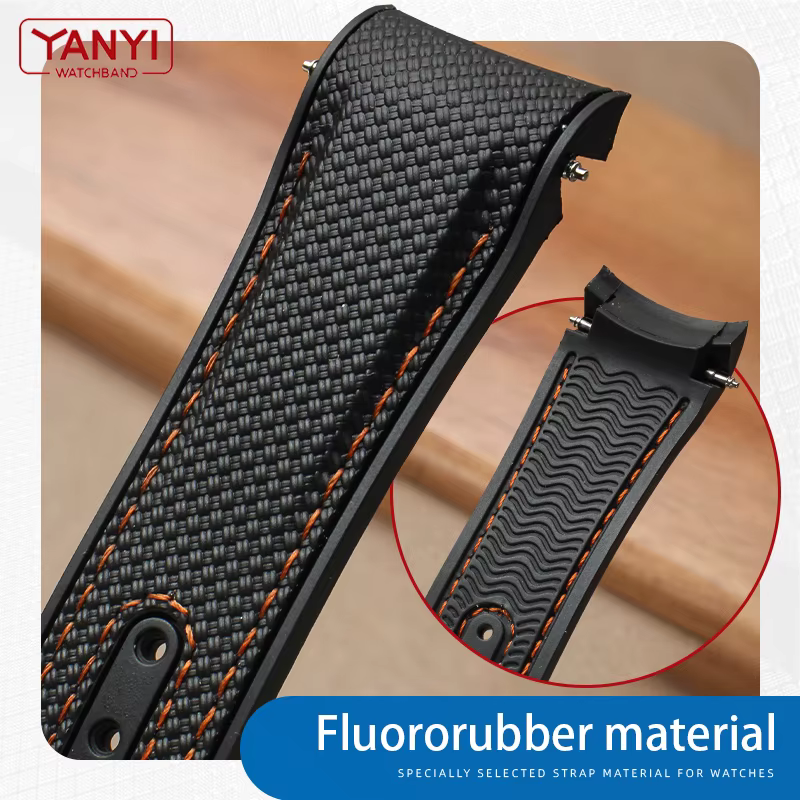 Bracelet de montre en caoutchouc fluoré pour Omega Planet Ocean 600 quarts Orange 21mm FMK