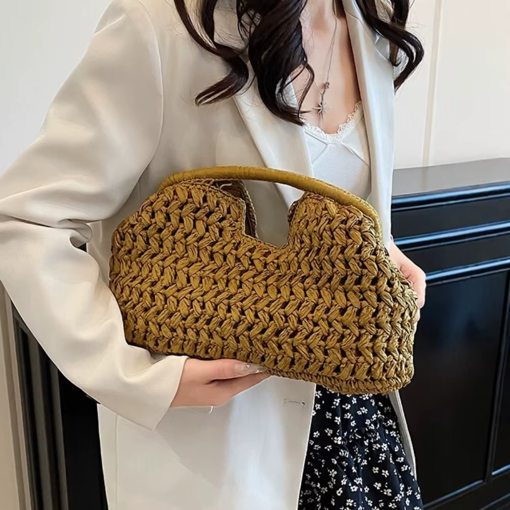 Nouveau sac de plage d'été pour femme, pochette de luxe, sacs en paille de créateur, sac fourre-tout, sac à main tendance en rotin tressé, sac de voyage pour femme