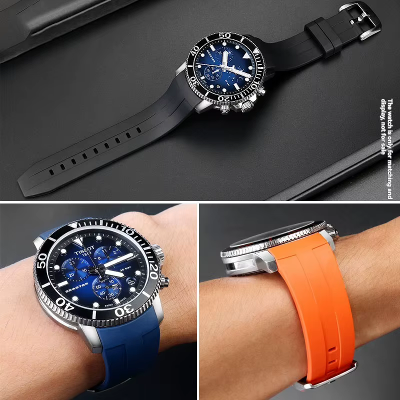 Pour Tissot 1853 T120/T120417A-21mm 22mm FKM bracelet de montre en caoutchouc-bracelet en Silicone à extrémité incurvée pour hommes, remplacement Durable prêt à la plongée