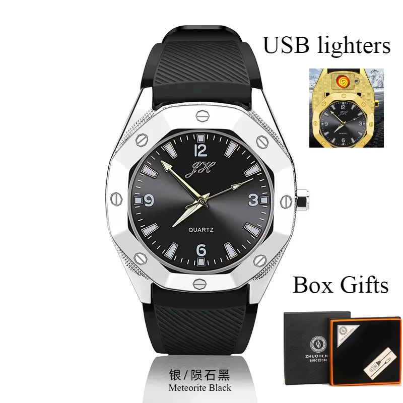 Nouvelle montre connectée avec briquet électrique, véritable cadran, coupe-vent, rechargeable par USB, allumeur portable, accessoire de fumeur pour homme en extérieur