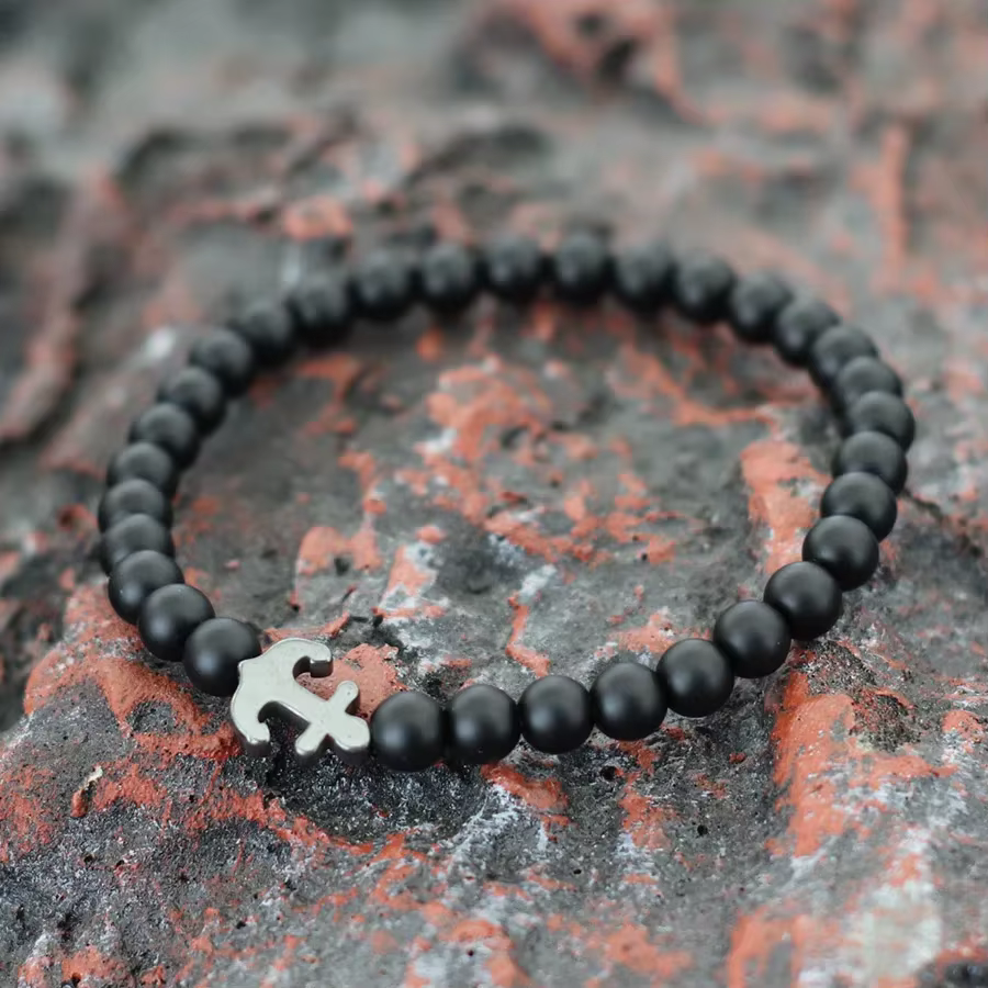 Marine Turtle Anchor Tree Of Life Beaded Bracelet For Men Women Handmade 6mm Black Stone Yoga Meditation Strand Braslet Pulsera