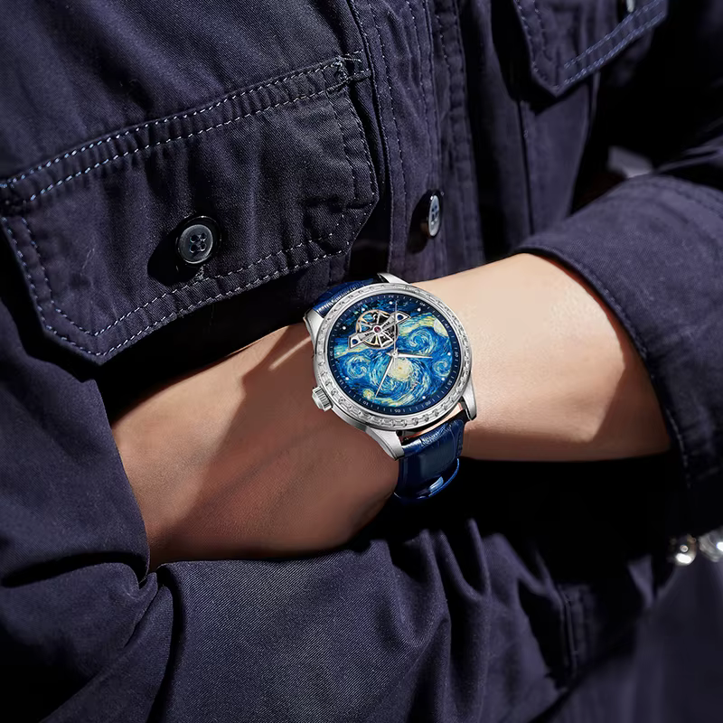 WM Watch Montre mécanique squelette étanche avec cristal saphir et boîtier en acier inoxydable