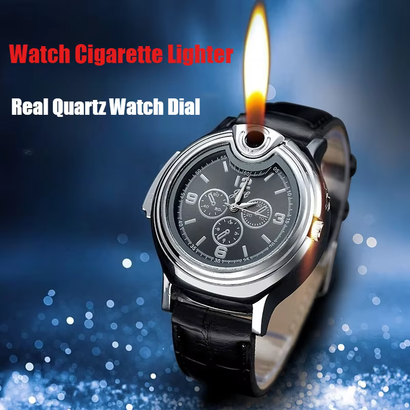 Briquet de montre gonflable Butane, cadran à Quartz en métal, coupe-vent, flamme nue, allume-cigare et accessoire pour fumer, nouveauté 2026
