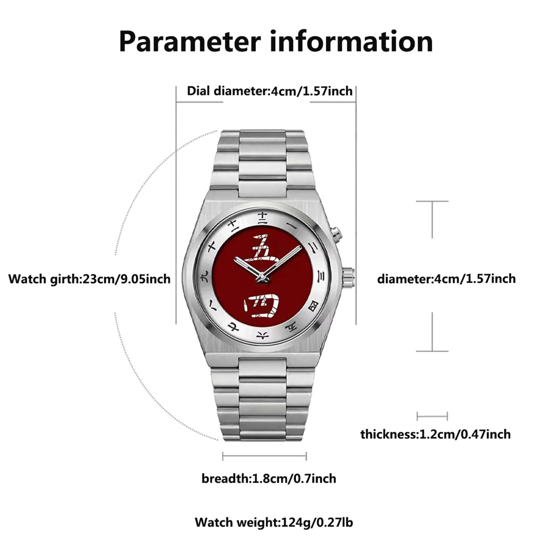 Montre à cadran avec caractères chinois pour homme - Montre-bracelet à quartz vintage avec bracelet en acier inoxydable