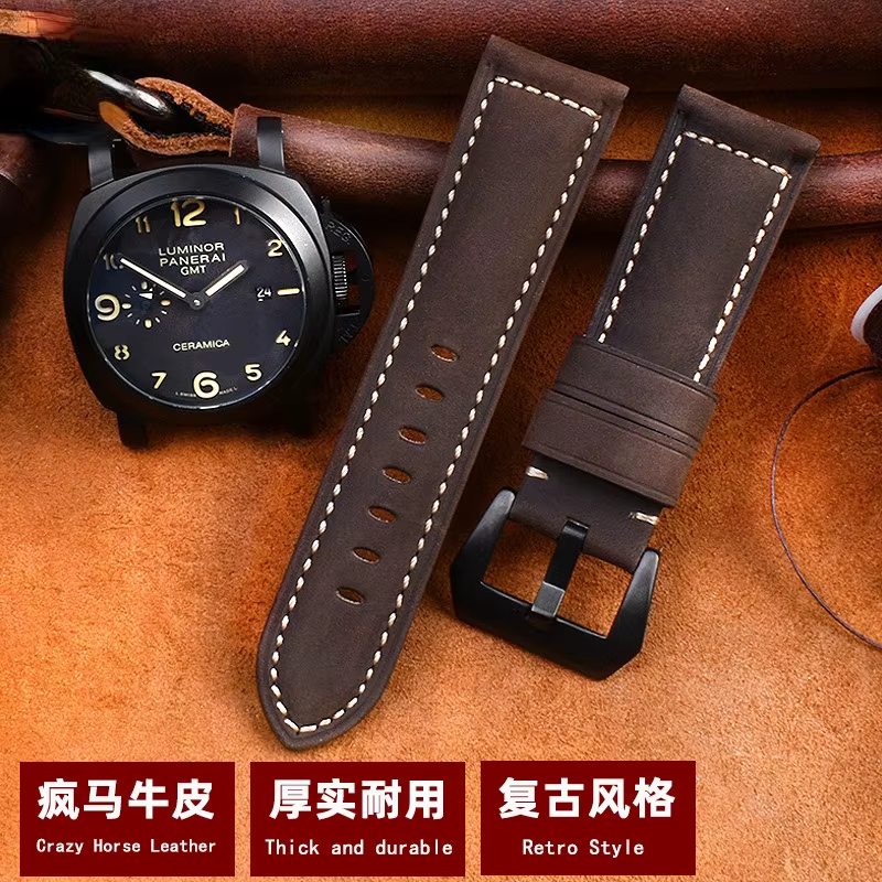 Bracelet de montre en cuir véritable pour homme