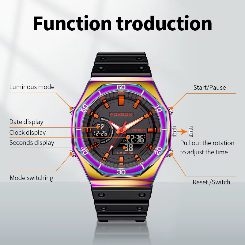 Montres FOXBOX à double affichage pour hommes