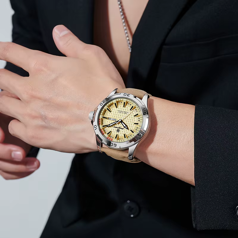 Paazomu Montre à quartz pour homme avec fenêtre de date et jour