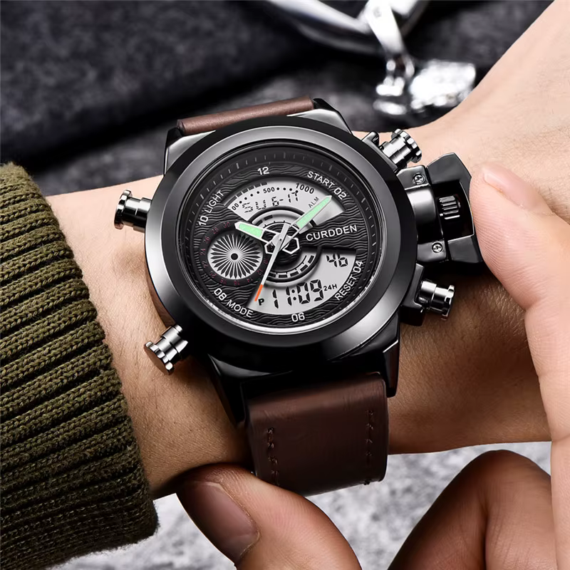 Hommes Original CURDDEN marque double temps montres mode bracelet en cuir chronographe militaire multi-fonction montre de sport Reloj Hombre