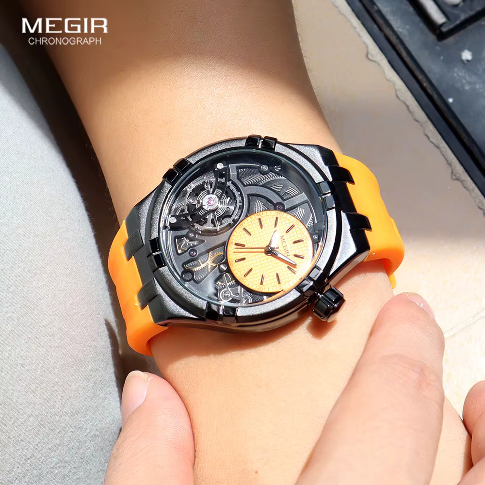 Montre analogique sportive MEGIR Orange pour homme