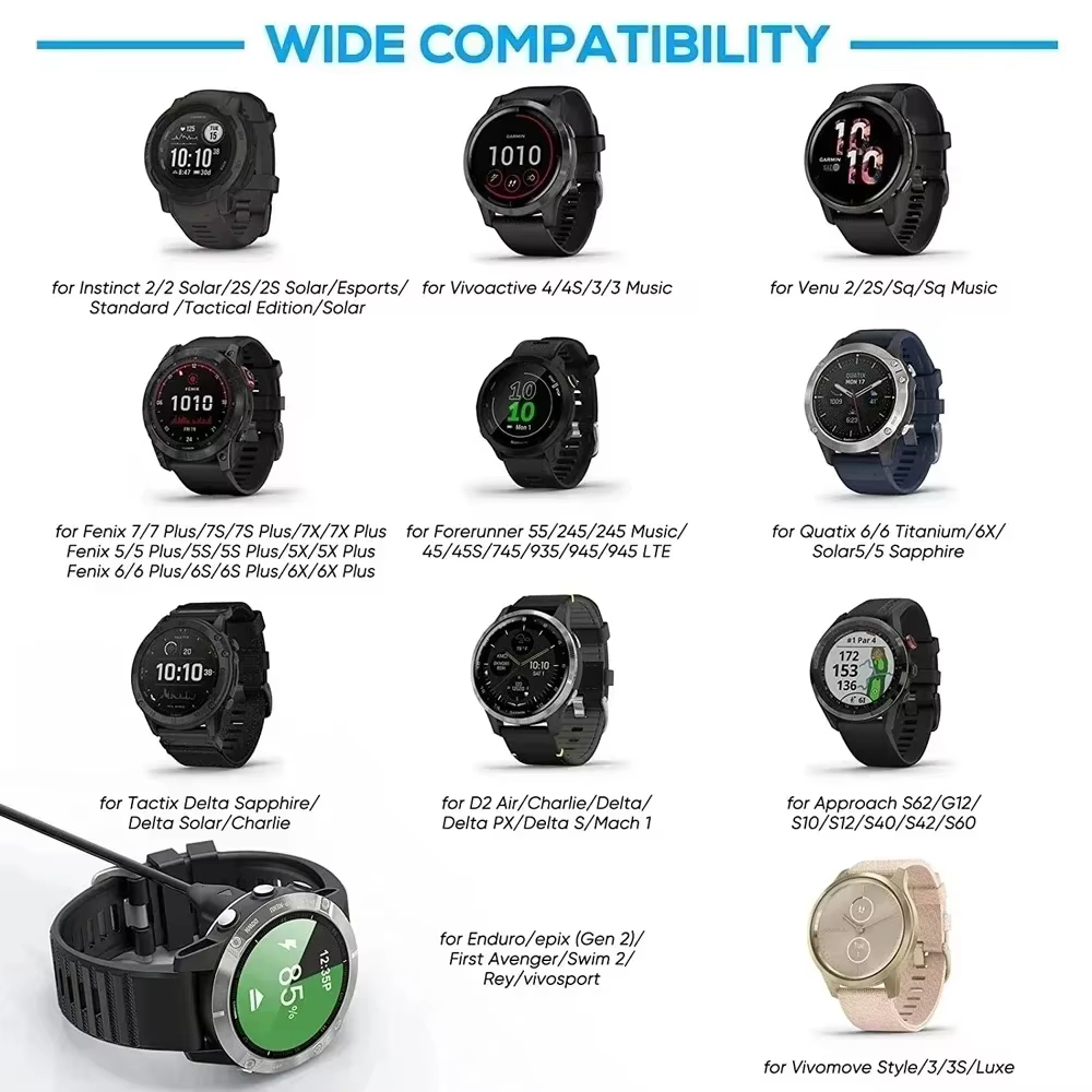 Chargeur de montre 1M pour Garmin Fenix 7X 7 7S 6 6S 6X Pro 5 5S 5X Plus Epix Gen 2 955 945 935 255