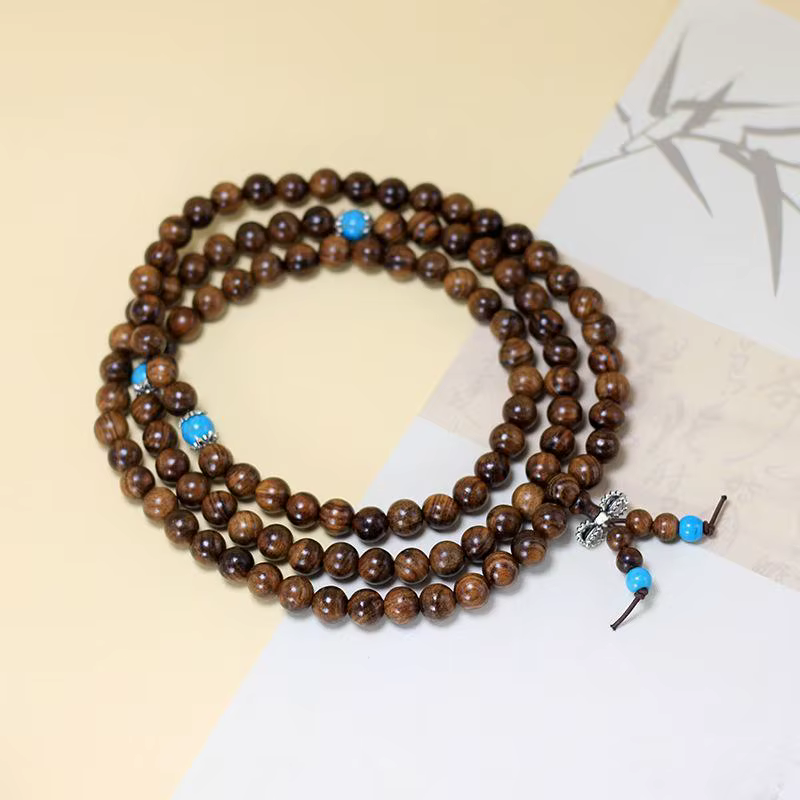 Bracelet Mala en bois pour la guérison spirituelle, 108 perles de prière en turquoise de 8 mm pour l'équilibrage des chakras