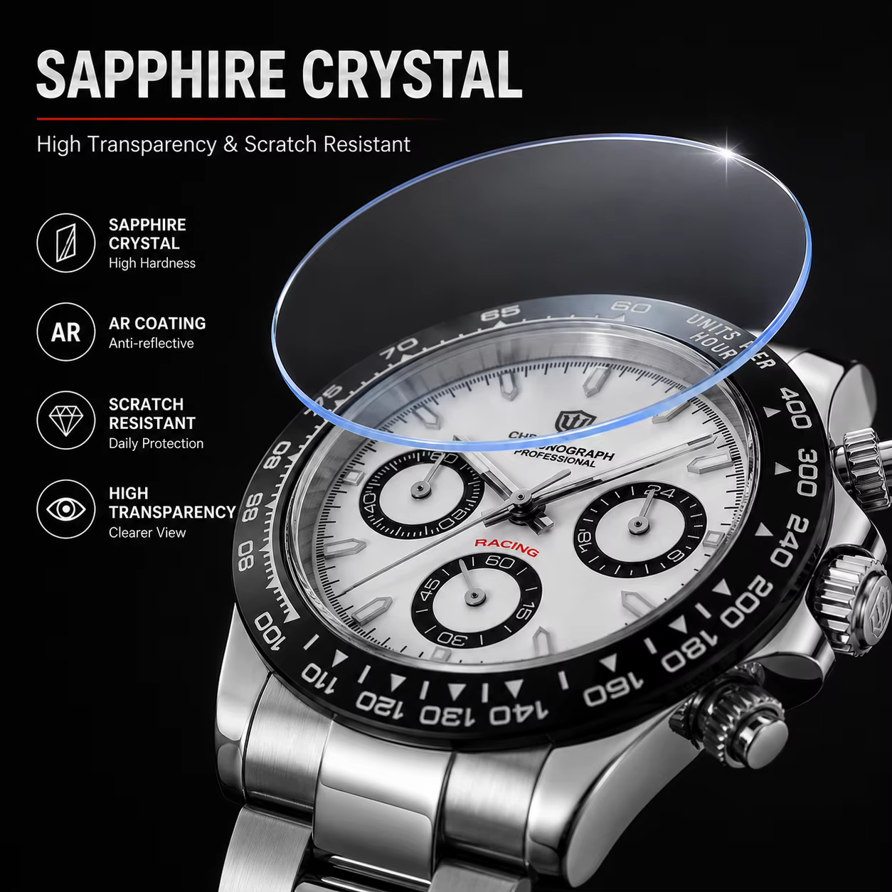 Watchdives WD16500 V2 montre à Quartz VK63 balayage sport chronographe montres saphir AR revêtement BGW9 lumineux