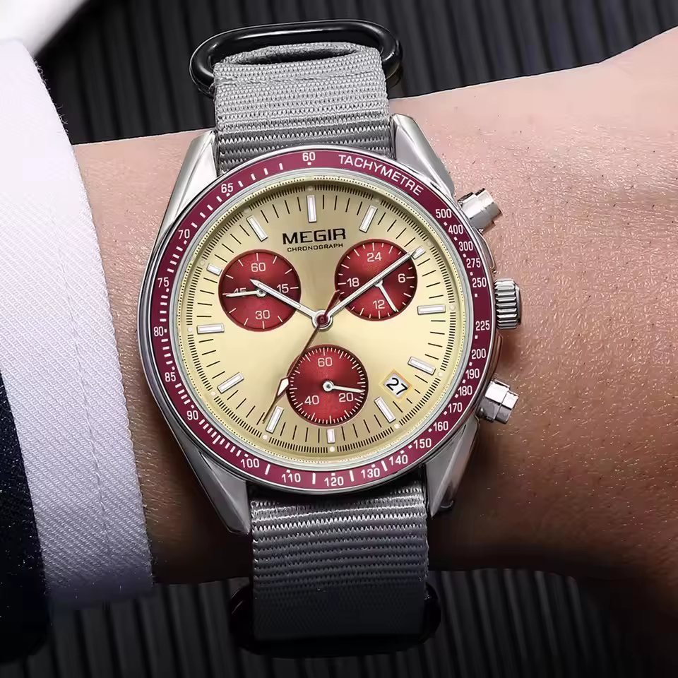 MEGIR 2247 Sport nouvelle montre noire chronographe décontracté vie tissage bracelet Quartz étanche montre-bracelet pour homme