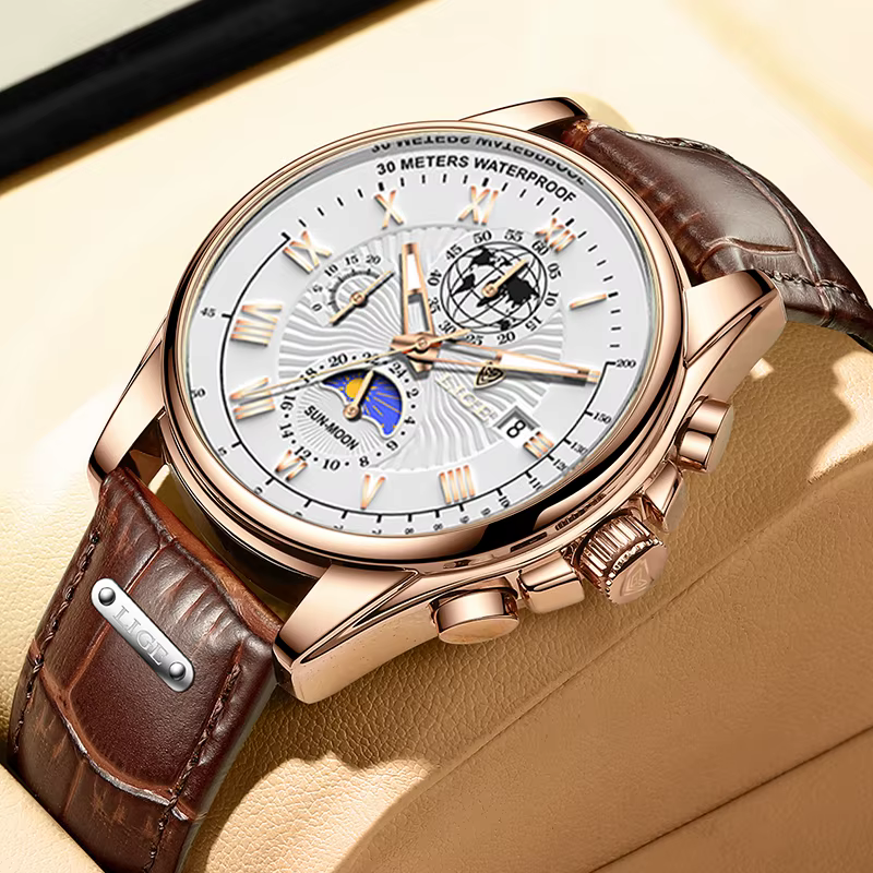 Montre de luxe en cuir pour homme