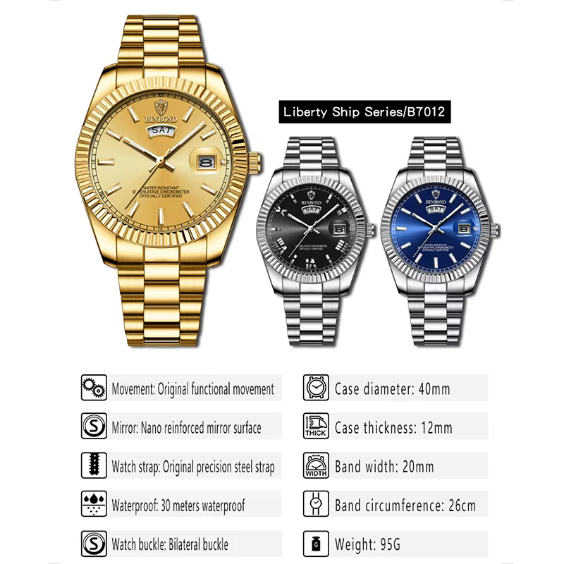 BINBOND hommes montre à Quartz haut de gamme sport